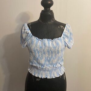 Lush Blue/White swirl crop top, size XL